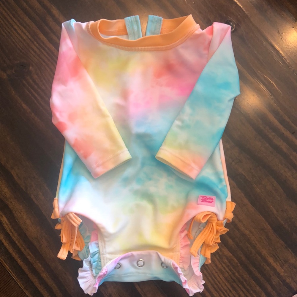 EUC Rainbow Rufflebutts 3-6m swimsuit